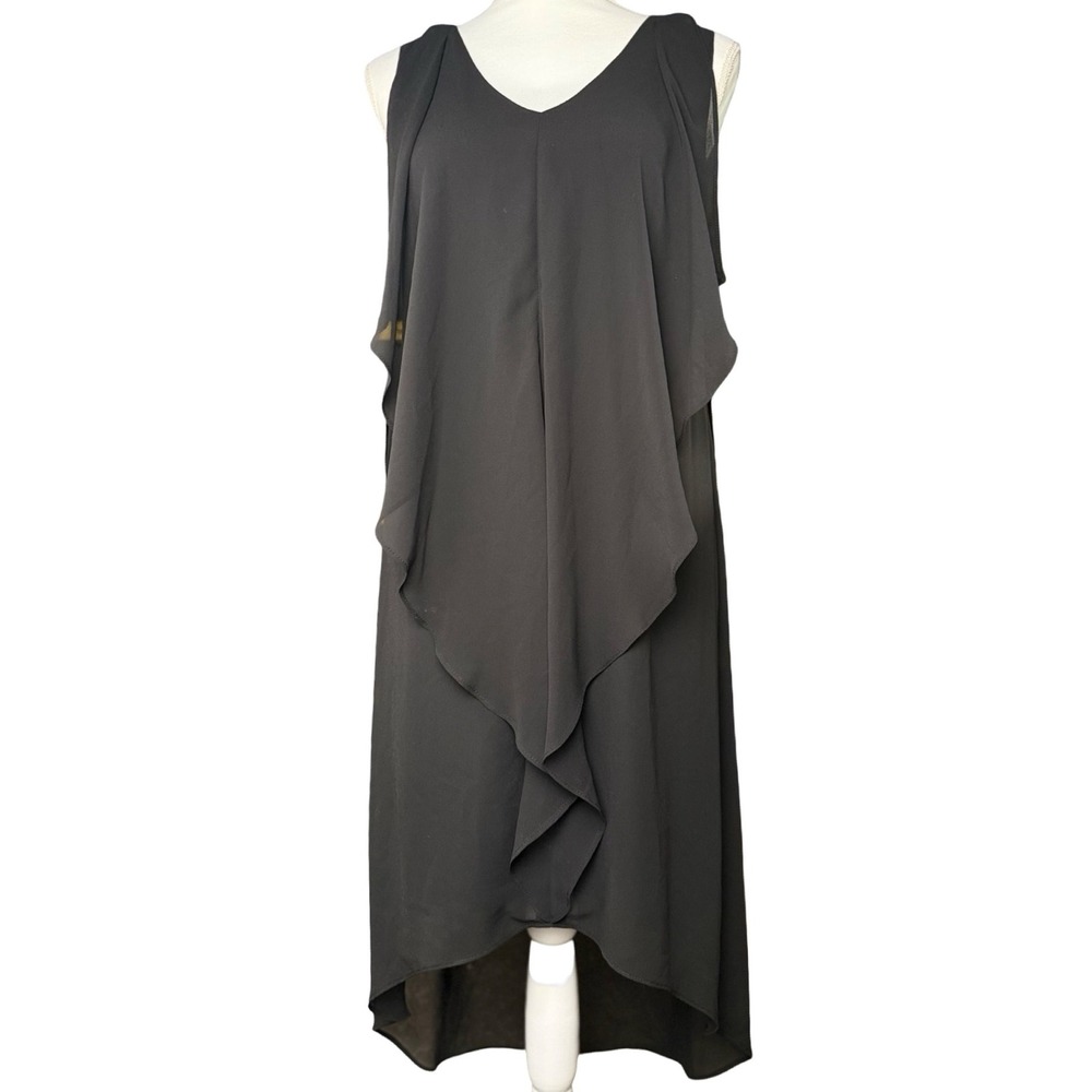 Black Chiffon Hi Low Ruffle‎ Layered Flowy Dress Womens Small